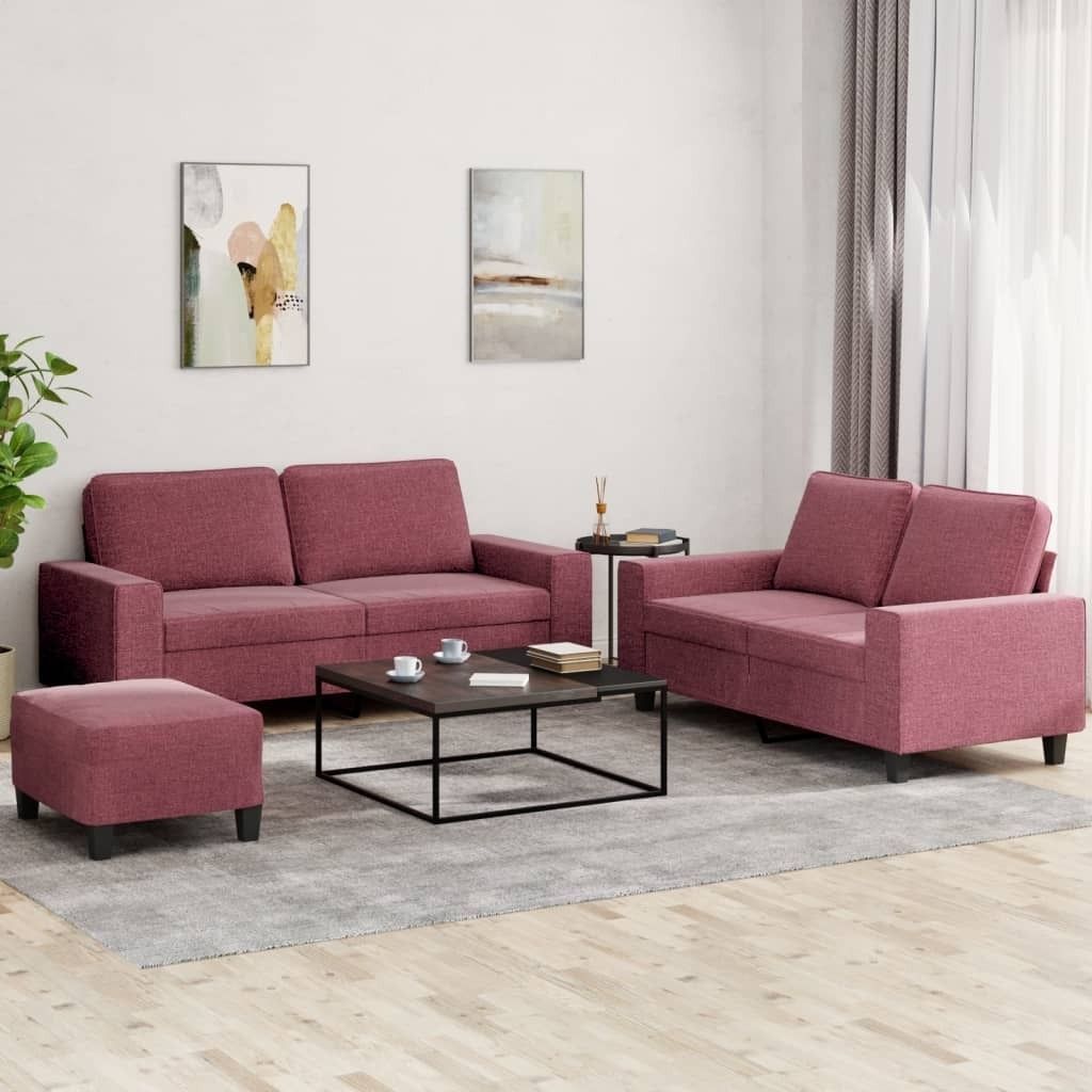 "2026 Promotion" 3-tlg. Sofagarnitur - Wohnlandschaft - Weinrot Stoff - Klassische Sofas CC10927