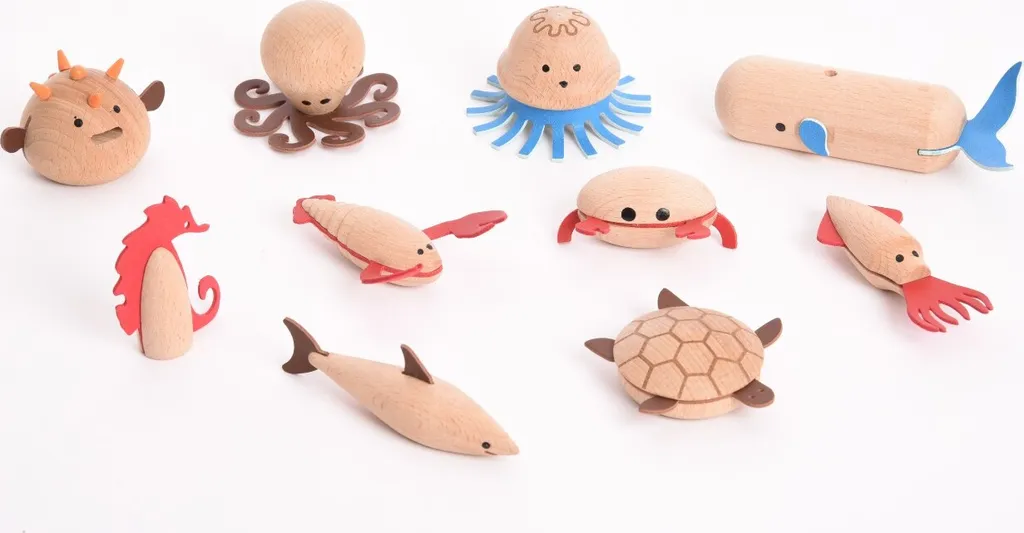Animaux de Mer en Bois Incassables - Set 10 Figurines TickiT sans Toxine
