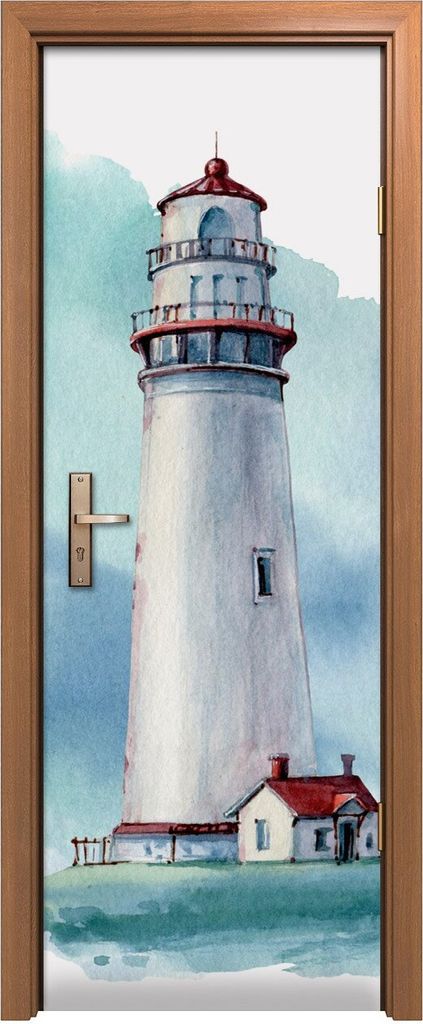 Türposter 70x200 cm Türaufkleber Türtapete Türfolie Klebefolie handgezeichnet Aquarell Leuchtturm