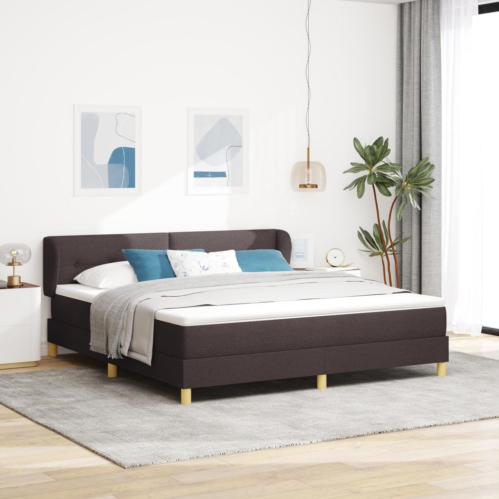Boxspringbett mit Matratze Dunkelbraun 180x200 cm Stoff, Design Möbel Klassische Betten Neu