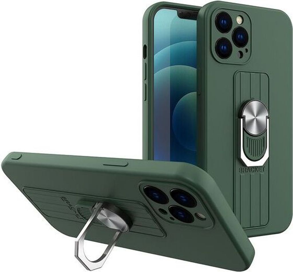 Ring Case Silikonhülle mit Fingergriff und Ständer für iPhone 13 mini dunkelgrün