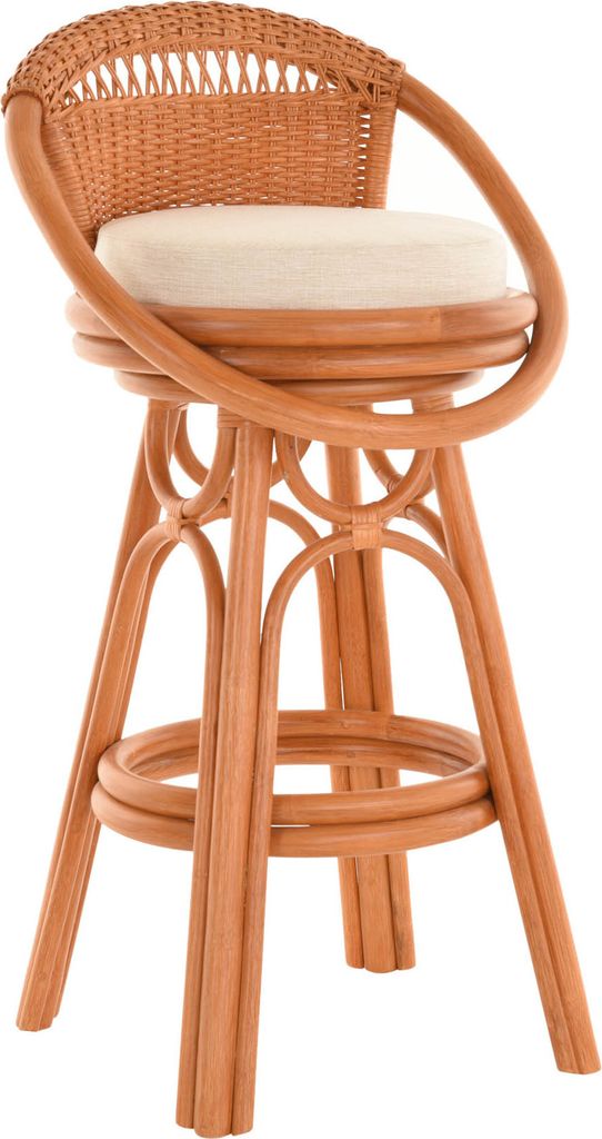 KRINES HOME Exklusiver Barhocker / Küchenhocker mit Drehfunktion aus Natur Rattan Hoher Hocker Barstuhl Barsessel (Terracotta exklusiv)