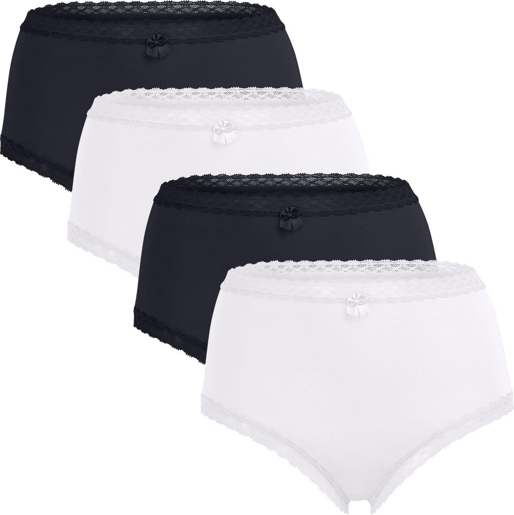 Celodoro Damen Eco Taillenslip aus Modal (4er Pack), Maxi-Slip mit Spitze und Schleife - Schwarz-Weiss-Mix M