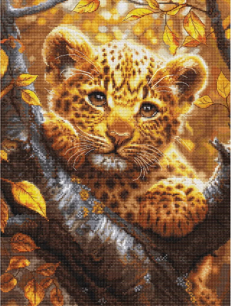 Kit Point de Croix Luca-S Léopard au Lever du Soleil 25x34cm B612