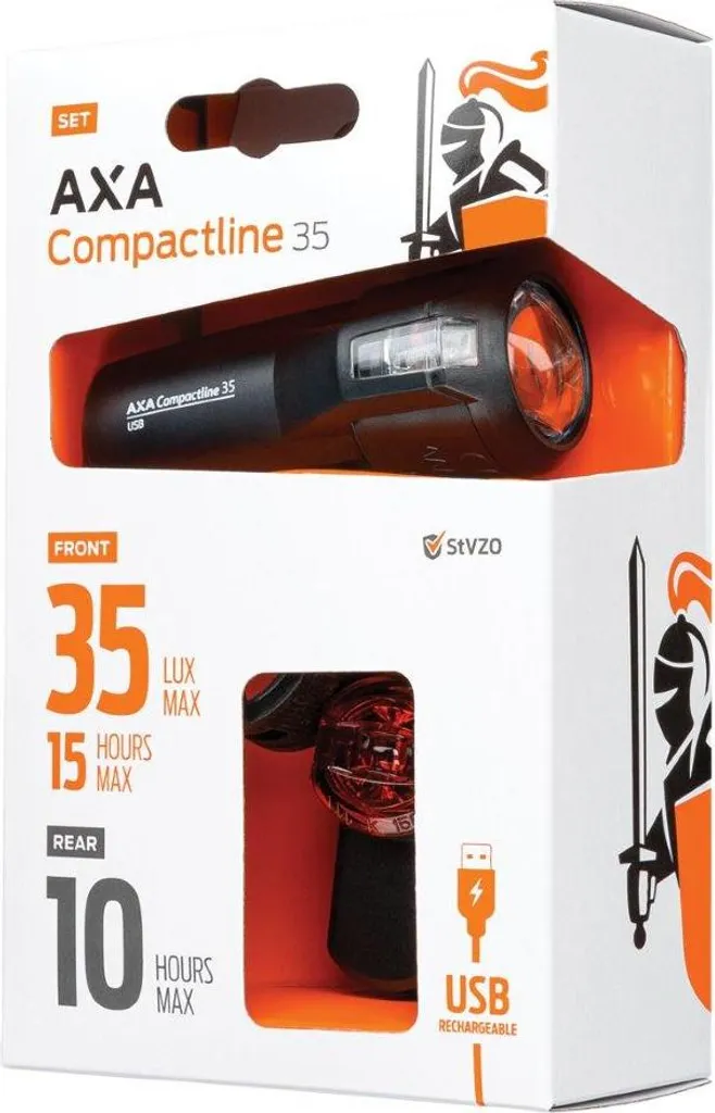 AXA Compactline 35 Kit d'éclairage vélo LED rechargeable USB puissant - 3