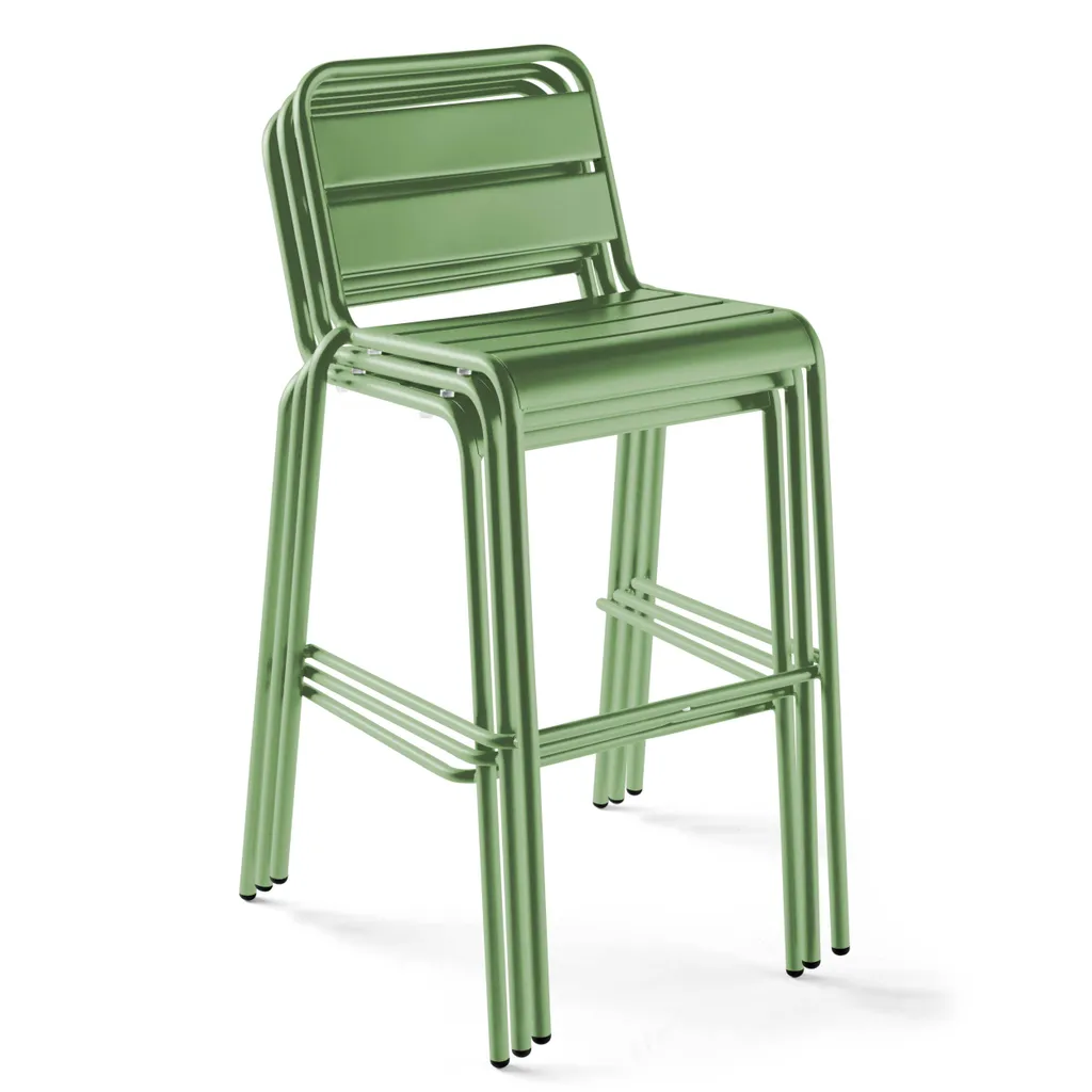 Table de bar Palavas et 2 tabourets en métal vert cactus - Oviala - 6