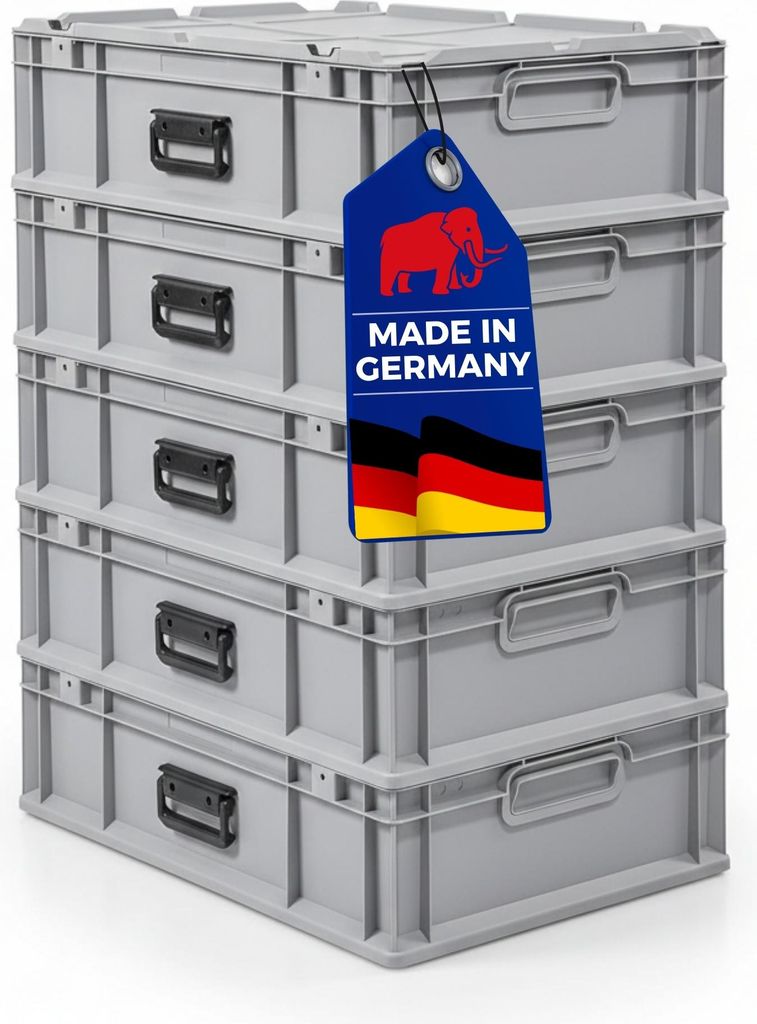 SuperSparSet 5x Eurobox NextGen Portable Germany | HxBxT 18,5x40x60cm | 34 Liter | Grau | Eurobehälter, Transportbox, Transportbehälter, Stapelbe...