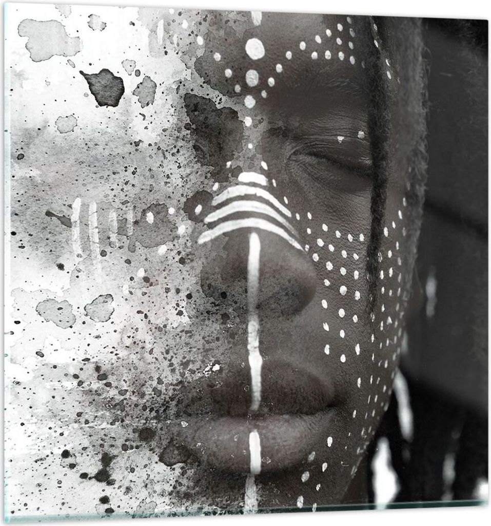 Bilder auf glas - Einteilig - Afrikanisch Autochthon Gesicht - 40x40cm - Glasbilder - Wandbilder - Bilder - Wanddekoration aus Glas - Glas Bilder -...