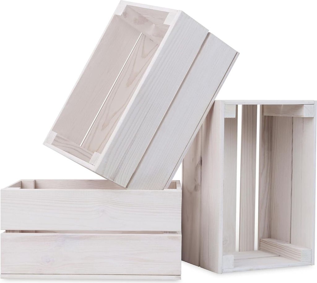 3x coffret en bois PINEEA petit 30x20x15 - blanc vintage - Image du produit 