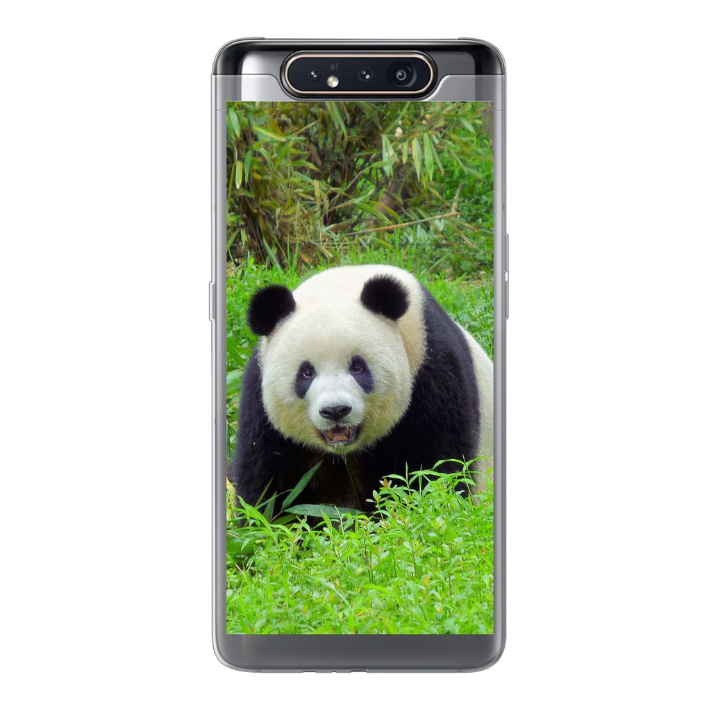 MuchoWow Handyhülle Schutzhülle Hülle für Samsung Galaxy A80 Panda - Gras - Tier Silikon Softcase Handy Hülle - Schutzdeckel
