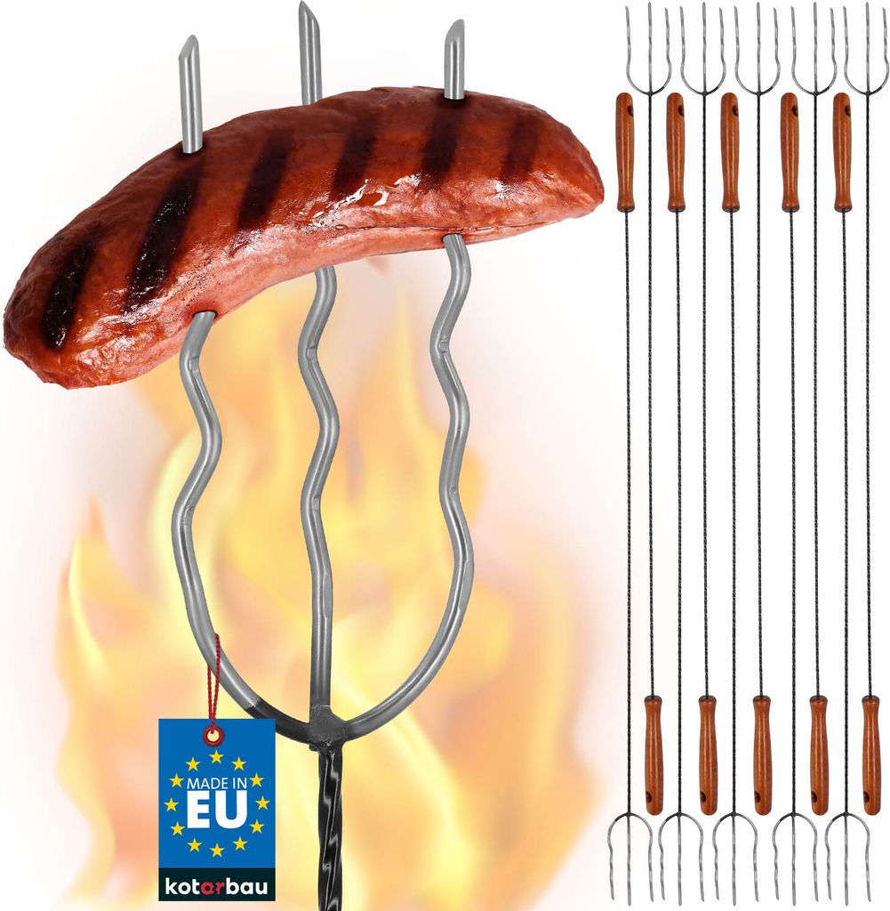 KOTARBAU® 10er Set Grillspieße Lagerfeuer Spieß Holzgriff Produktbild 