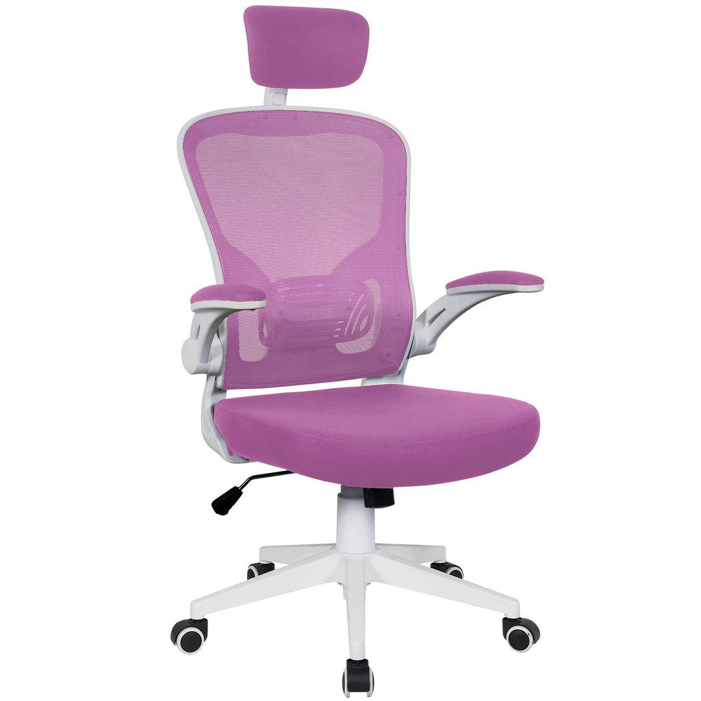 Bürostuhl Ergonomisch Drehstuhl Schreibtischstuhl Mesh Netzstoff office Stuhl,Farbe:Weiß / Rosa mit Kopfstütze