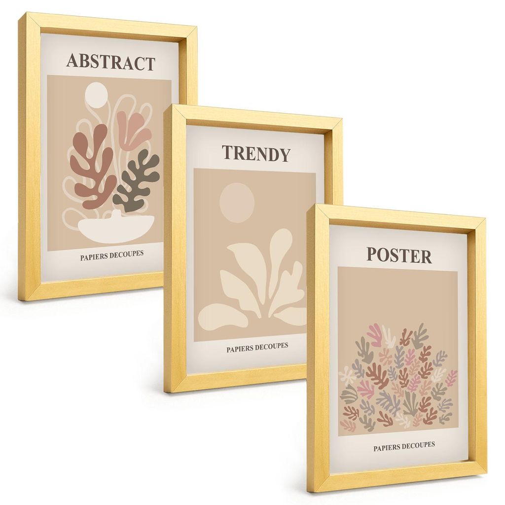 Bilder Set 3-teilig im Goldrahmen Rahmen – Wandbilder 3 Stück – gerahmte Poster für Wohnzimmer, Schlafzimmer und Flur – 20x30 cm – Pflanz...