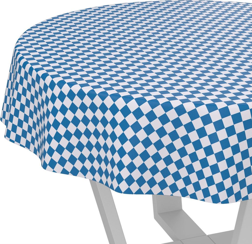 Tischdecke oldscool Karo Blau Rund 140cm Schnittkante Wachstuch abwaschbar