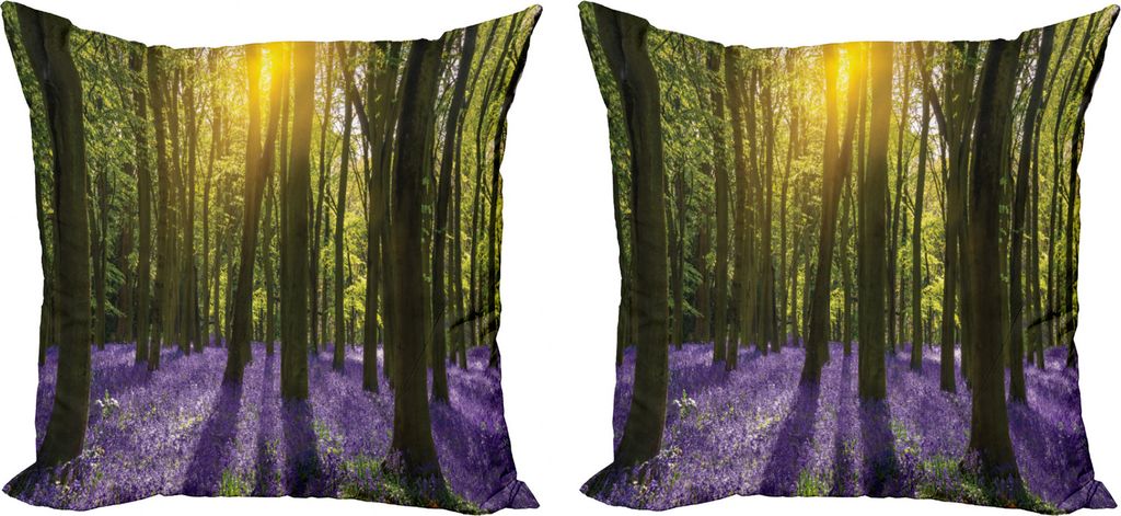 ABAKUHAUS Wald Kissenbezug Set (2Stück), Bluebell Blüten, doppelseitiges Digitaldruckdekor mit Reißverschluss, 50 cm, Violett Grün Gelb