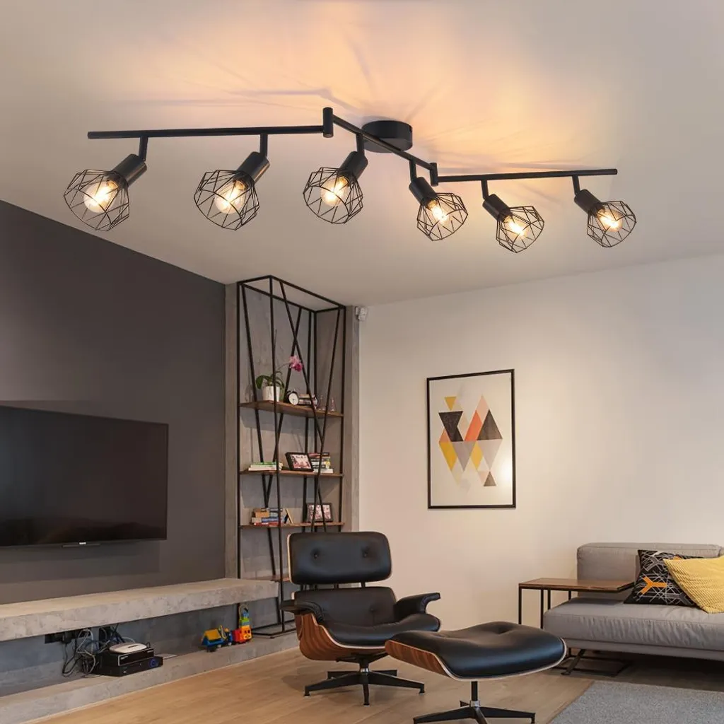 Plafonnier design moderne 6 têtes orientables avec spots ultra-minces