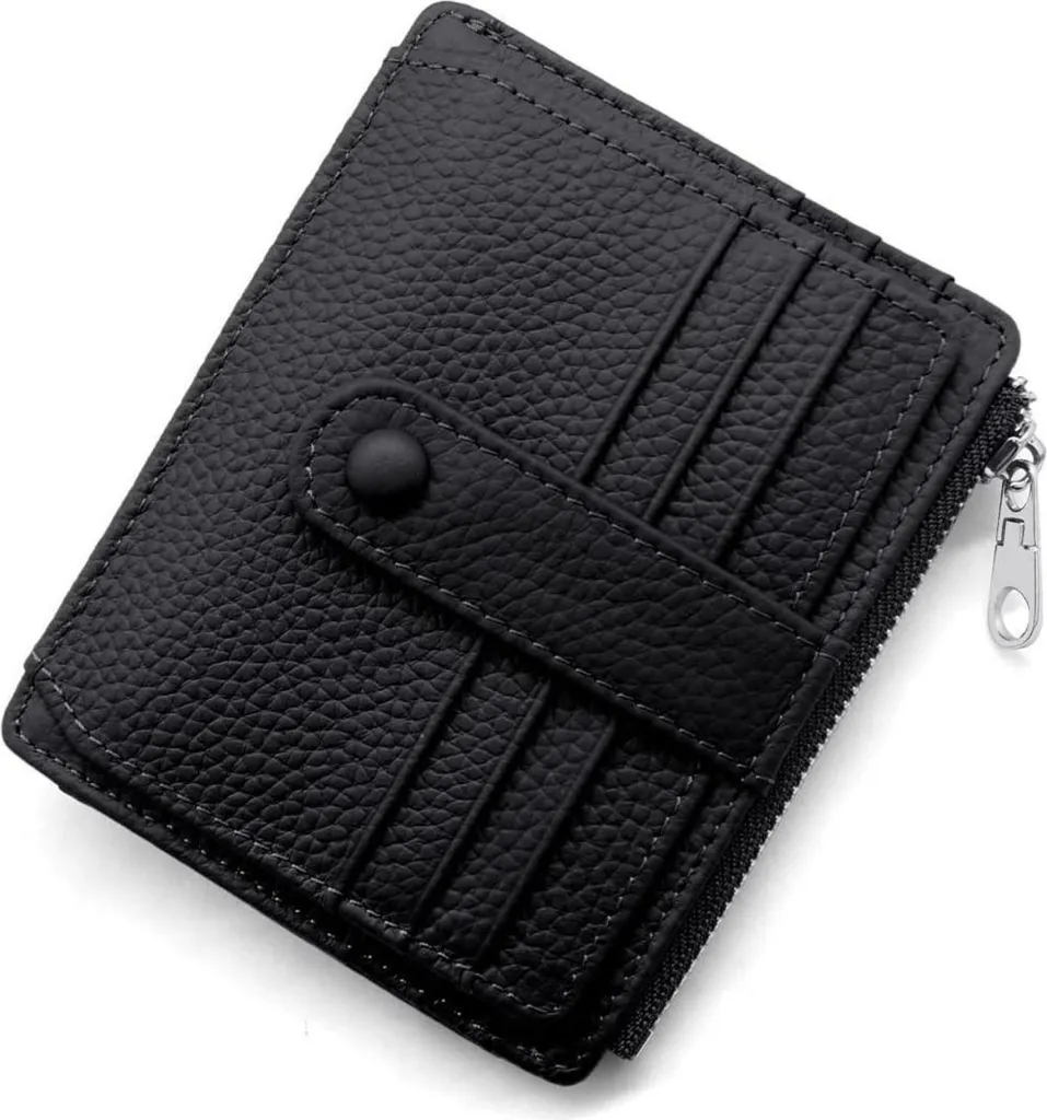 Porte-monnaie RFID REETEE en cuir véritable noir avec porte-cartes