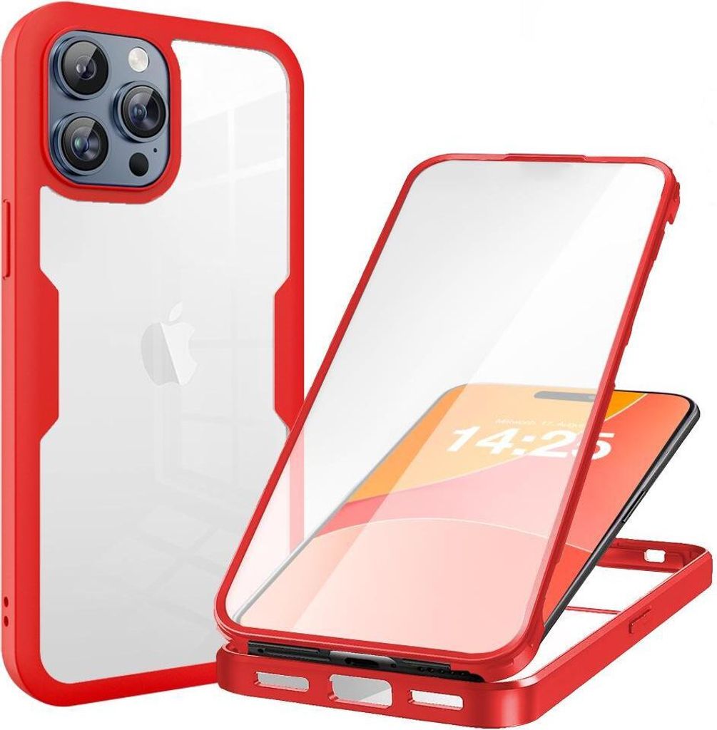 360 Grad Handyhülle für Apple iPhone 16 Pro Full Cover Rundum Schutz Farbe: Rot