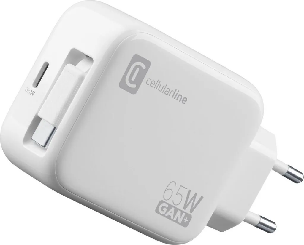 Chargeur Rapide 65W Cellularline Blanc : Performance et Design Rétractable - 3
