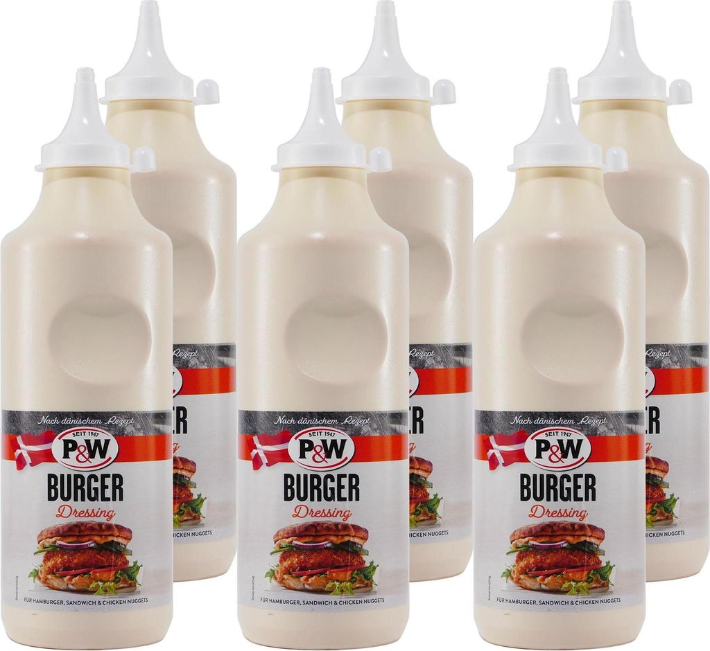 6x P&W Burger Dressing 900g Squeeze Flasche Hamburger Sauce Dip
