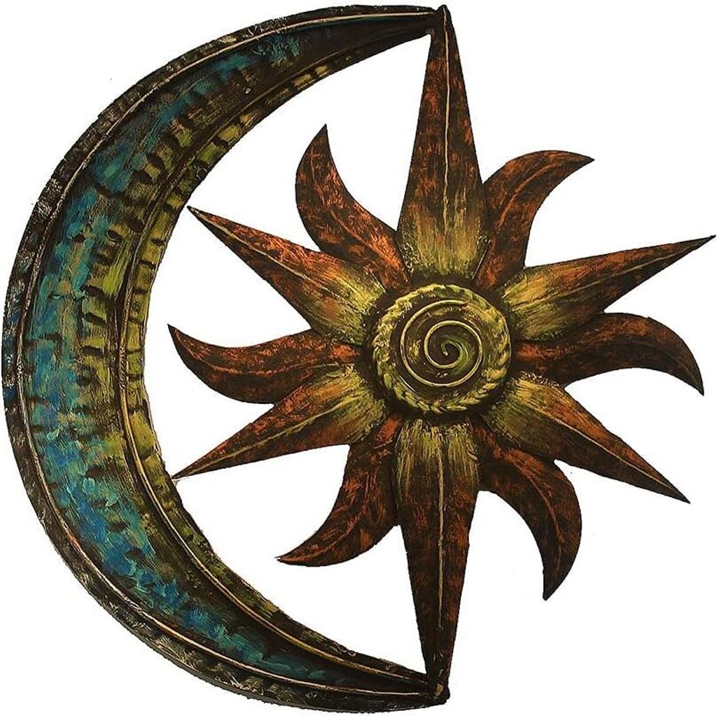 Wanddekoration aus Metall mit Sonne und Mond, kreative Wanddekoration für den Garten, Vintage-Dekor, Wandkunst für Wohnzimmer und Schlafzimmer (T...