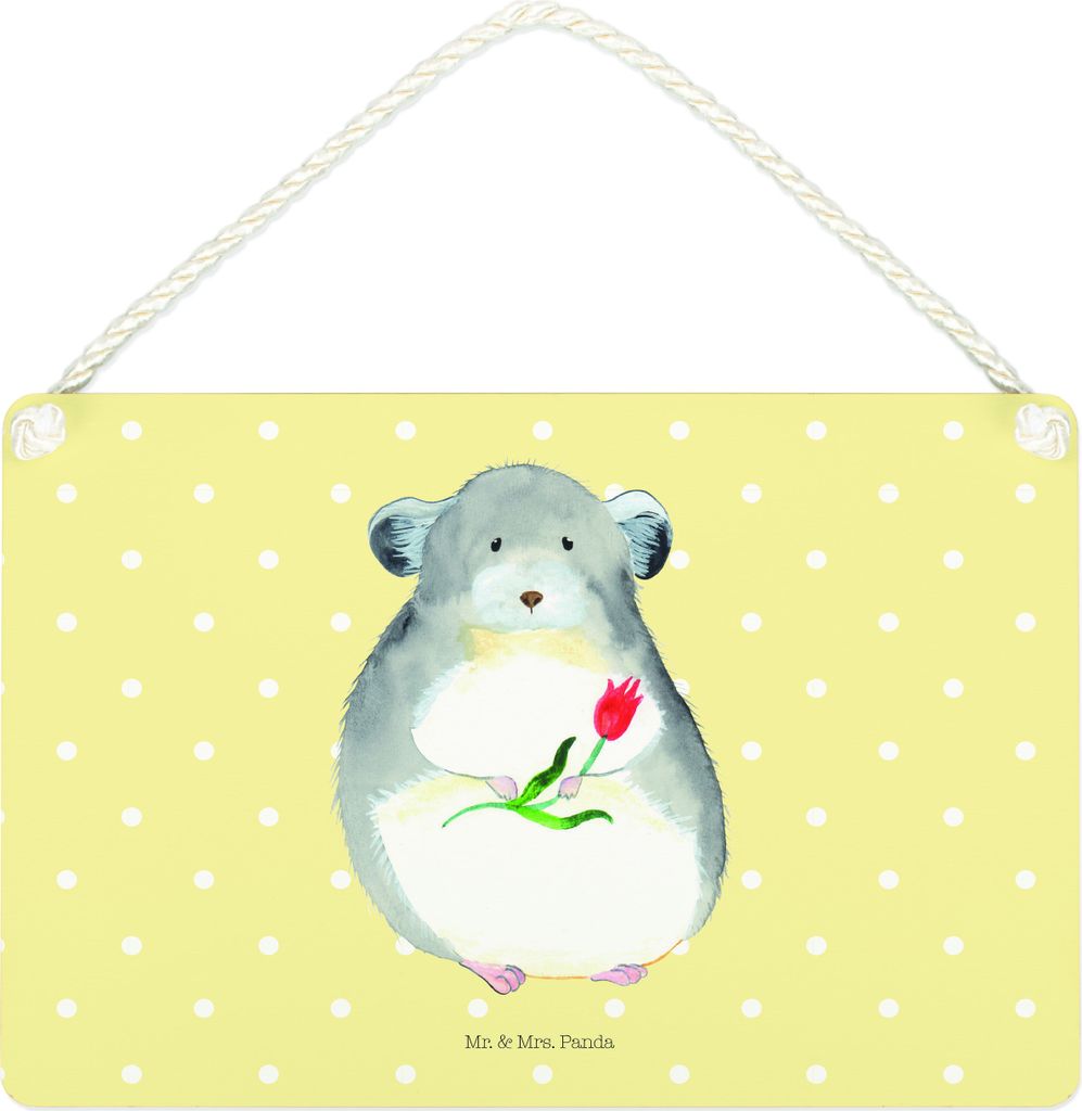 Mr. & Mrs. Panda Schild Chinchilla Blume DIN A4 - Gelb Pastell - Geschenk, Chaos, wandtafel, Kummer, Chinchillas, Türschild, Holzschild, holzbild,...