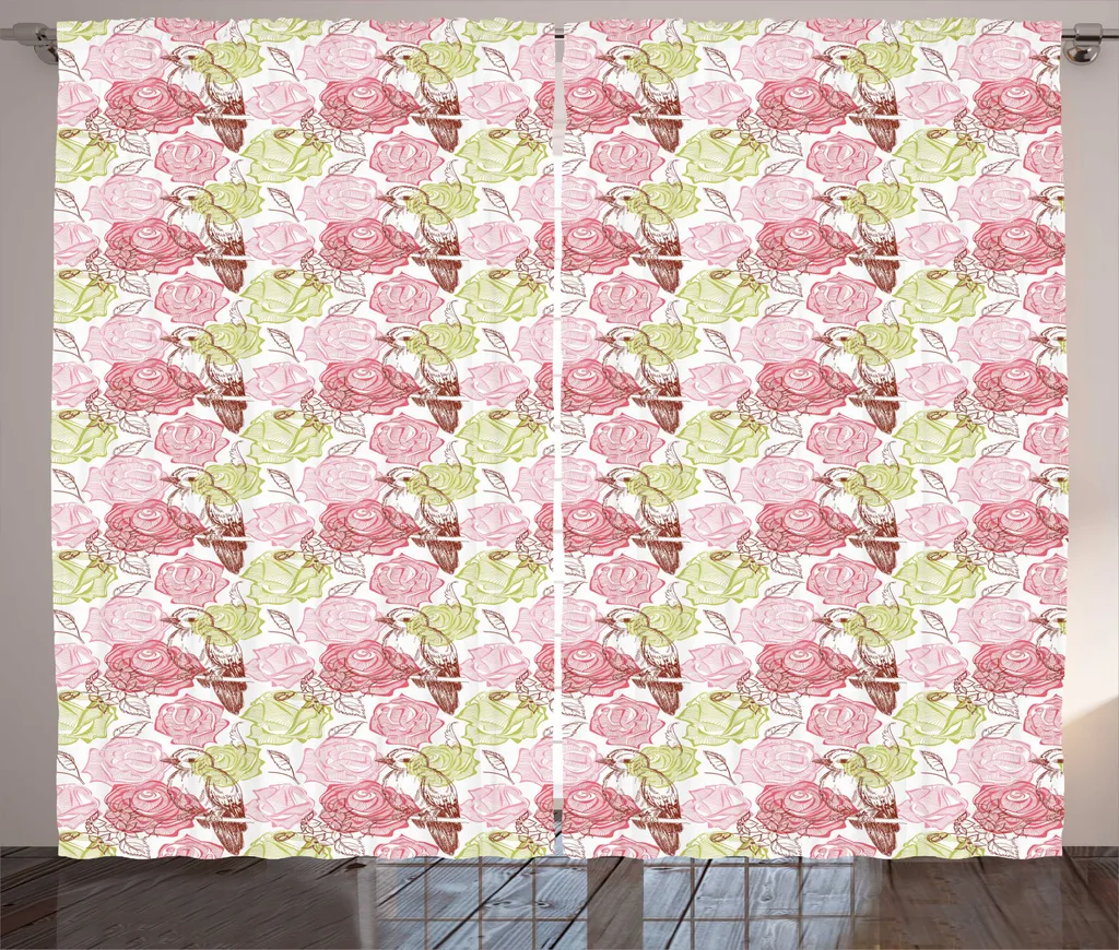 ABAKUHAUS Tenda rustica con fiori, bouquet di rose e sakura, tenda universale per soggiorno con passanti e ganci, 280 x 245 cm, multicolore
