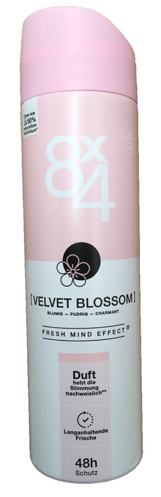 8x4 Deo-Spray Velvet Blossom 150 ml – 48h Schutz ohne Aluminium