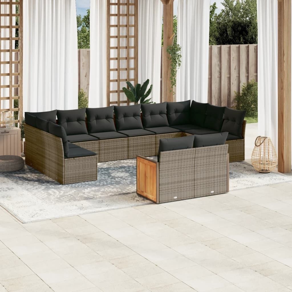 12-tlg. Garten-Sofagarnitur - mit Kissen Grau Poly Rattan - Gartenmöbelset 3228125