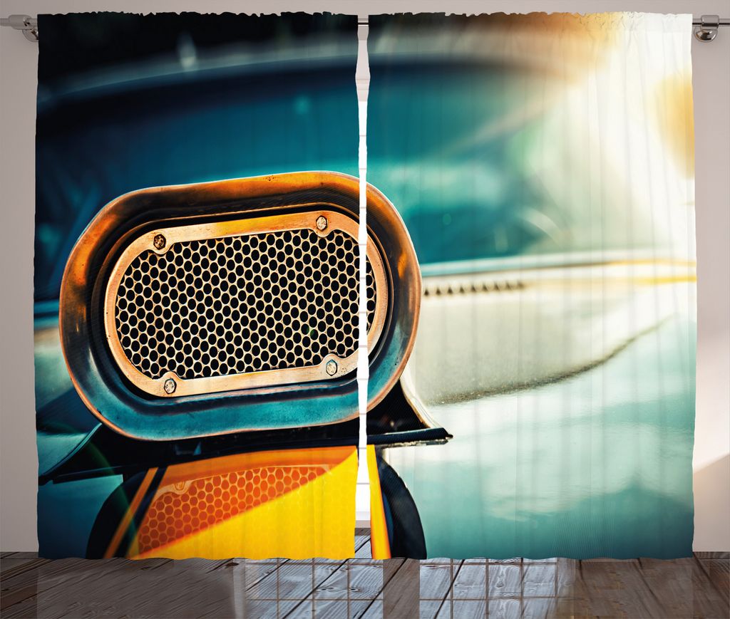 ABAKUHAUS Automobil Rustikaler Gardine, Auto-Hauben-Detail, Schlafzimmer Kräuselband Vorhang mit Schlaufen und Haken, 280 x 175 cm, Turquoise orange