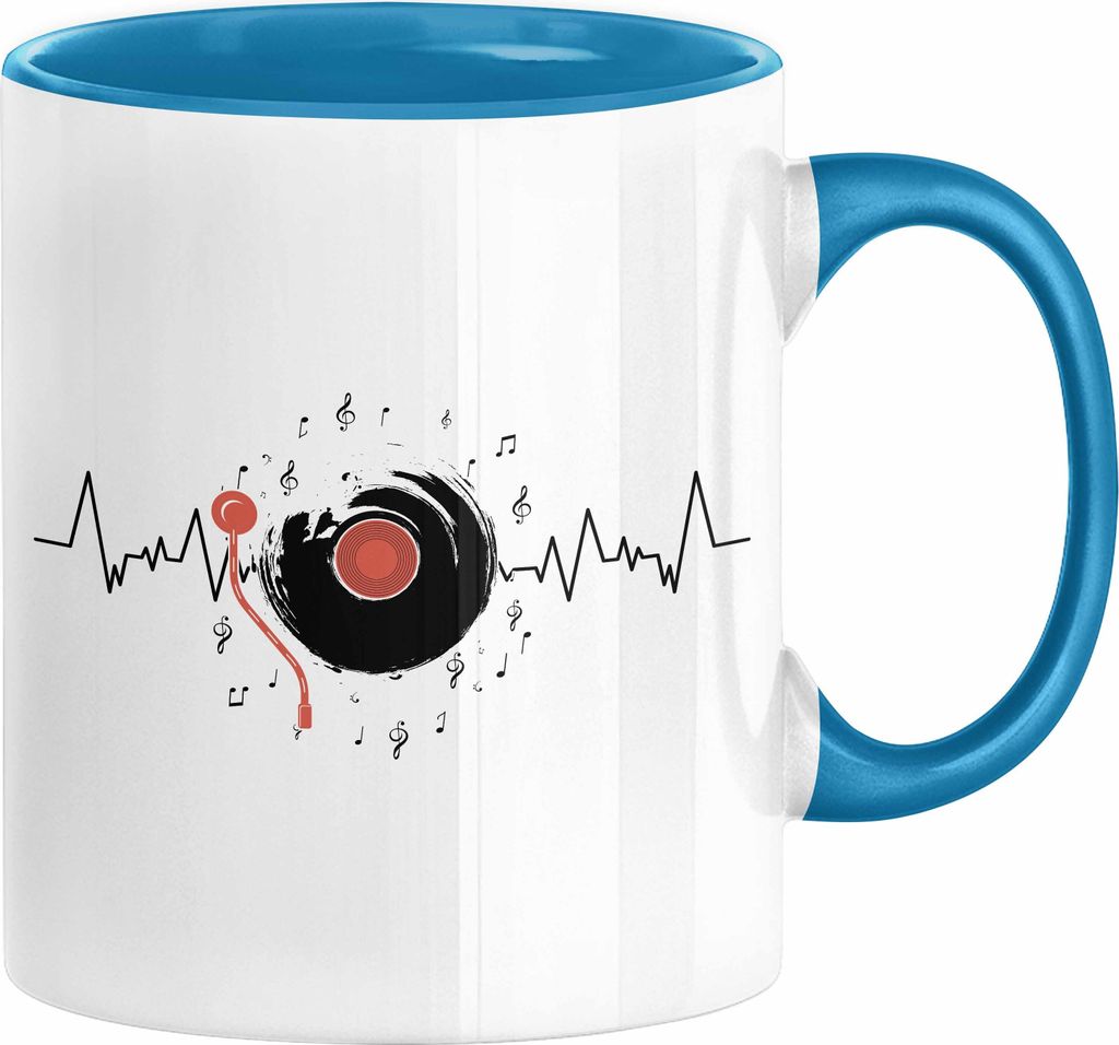 Schallplatte Geschenk Vinyl Herzschlag Vintage Retro Musik DJ Geschenk Kaffee-Becher (Blau)