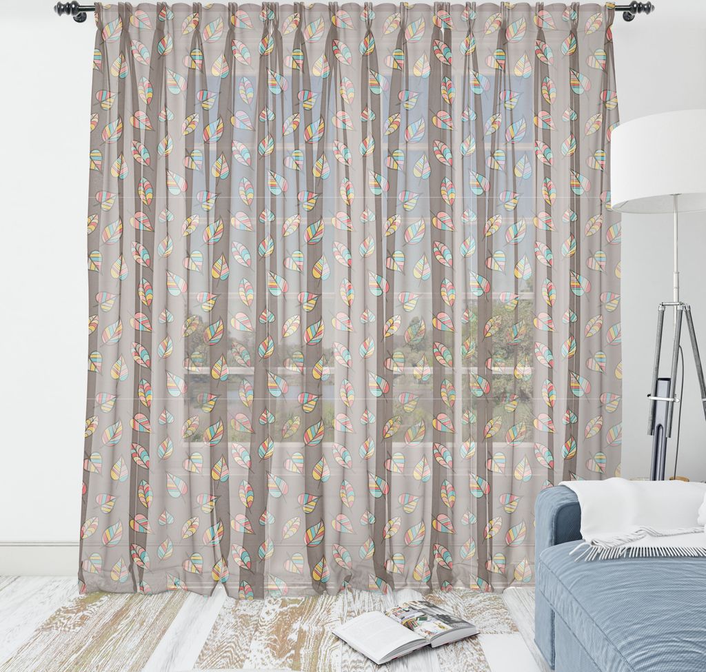 ABAKUHAUS Blätter Wandteppich, Icons in verschiedenen Formen und bunten Streifen-Weinlese und Blumen Feels, Wohnzimmer Schlafzimmer seidiges Satin...
