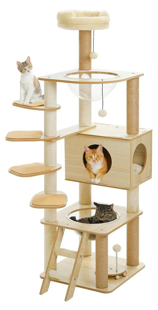 Arbre à chat design beige avec niches ultra douces et plateformes