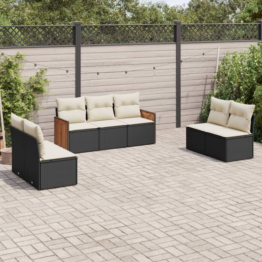 7-tlg. Garten-Sofagarnitur - mit Kissen Schwarz Poly Rattan - Gartenmöbelset 3259956