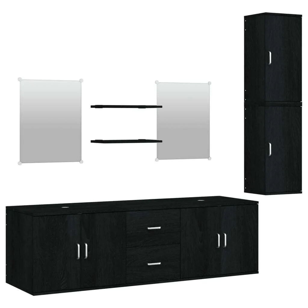 Aménagement salle de bain complet noir 7 pièces pour rangement optimal
