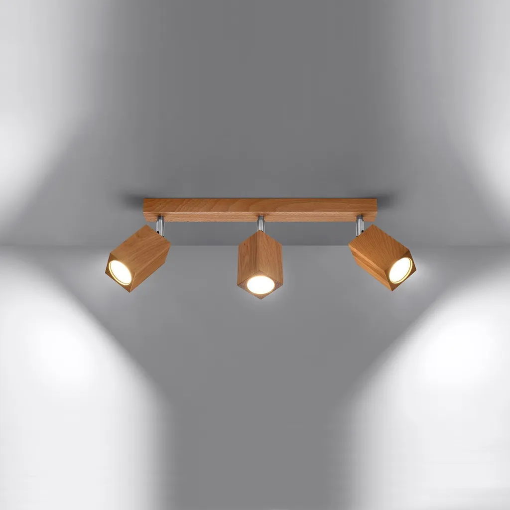 Lampada Soffitto Sollux KEKE 3 Legno Rovere 45cm 3xGU10 Qualità - 3