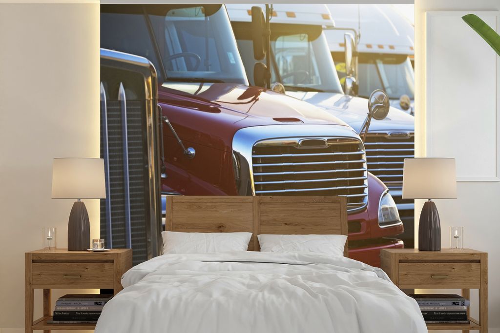 MuchoWow Fototapete für Wohnzimmer oder Schlafzimmer Wandtapete Vinyl Motivtapete Lastwagen - Auto - 300x300 cm - Wanddekoration