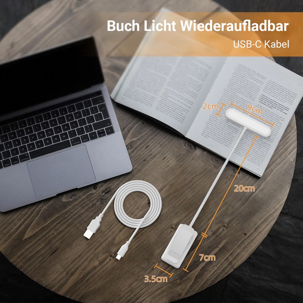QJUZO Lampada con Pinza, Luce per Lettura Libri a Letto, LED Lampada da Scrivania con Morsetto, USB Ricaricabile, 3 Colori e Dimmerabile, Senza Fili, per Bambini, Libro Letto, Lavoro Blu