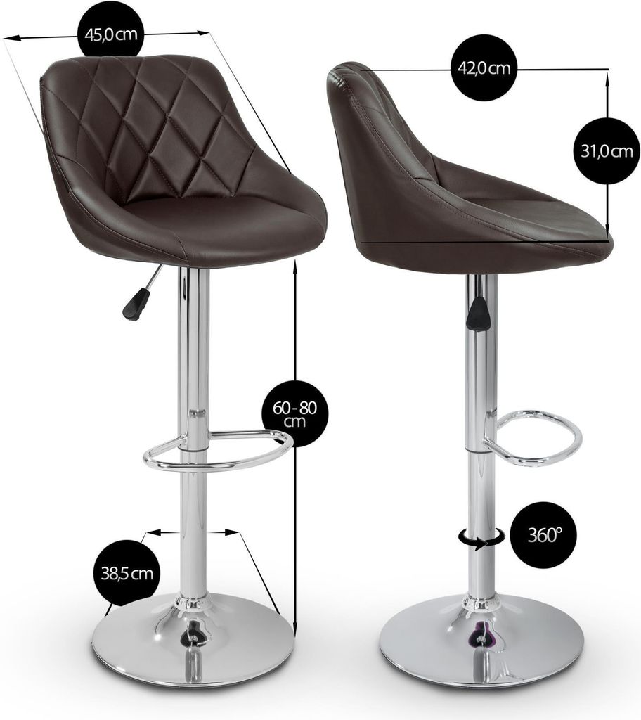 TRESKO 2er Set Barhocker Braun Barstuhl 360° Frei Drehbar Produktbild 4