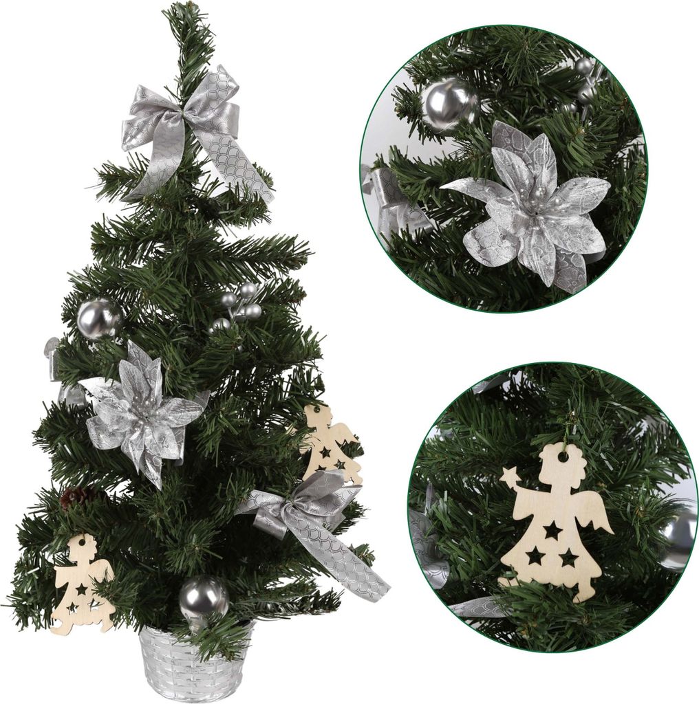 Künstlicher Weihnachtsbaum in einem Topf mit silbernen Produktbild 