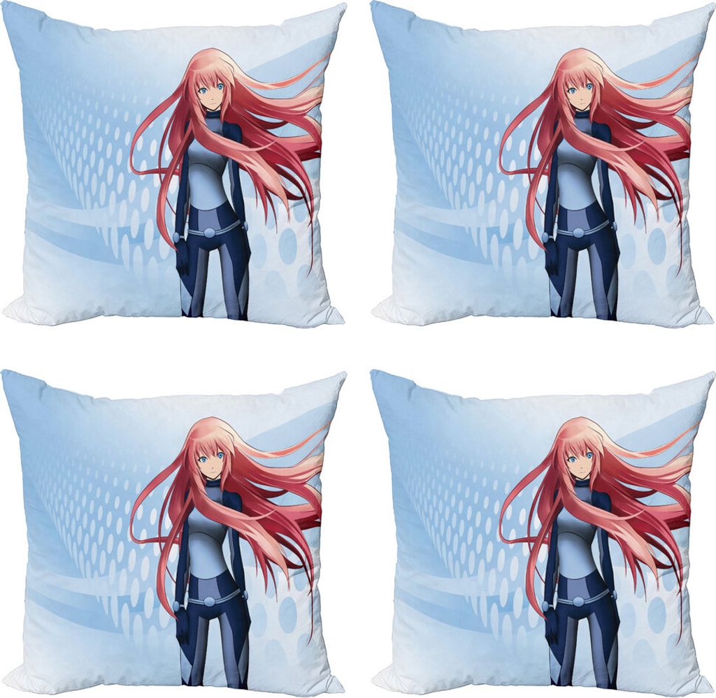 ABAKUHAUS Anime Kissenbezug Set (4 Stück), Digitale futuristische Art, Moderner Doppelseitiger Digitaldruck, 50 cm x 50 cm, Hellblau
