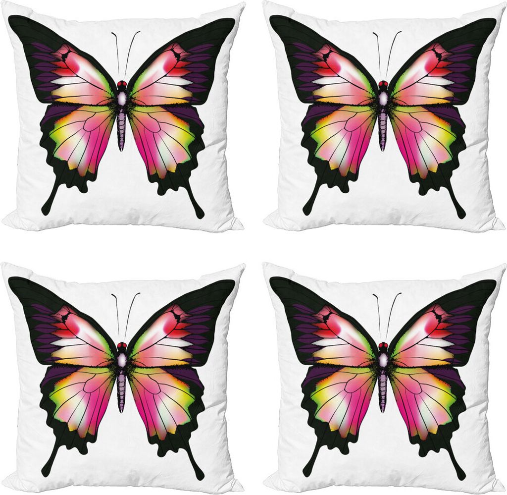 ABAKUHAUS Schwalbenschwanz-Schmetterling Kissenbezug Set (4 Stück), Lively Insect, Moderner Doppelseitiger Digitaldruck, 60 cm x 60 cm, Mehrfarbig