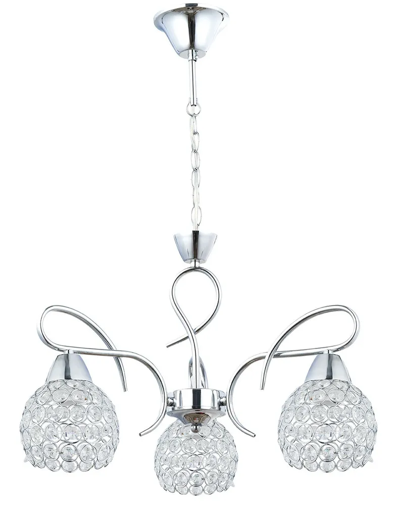 Suspension Crystal Triple Argent 70x50 cm en Verre et Acier Chromé