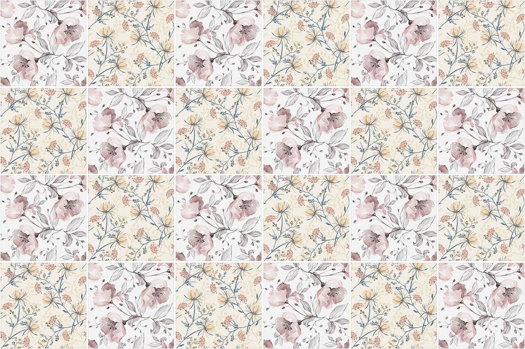 Fliesenaufkleber 20 x 20 cm – 24 Stück – Selbstklebend – Wasserfest – Pflegeleicht – Hitzebeständig – Für Küche & Bad – Blumenmot...
