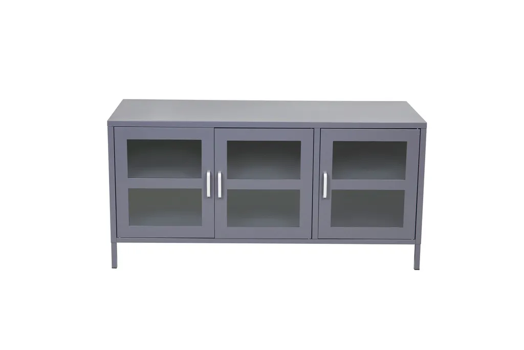 Meuble TV en métal et bois gris clair Acero avec rangements spacieux