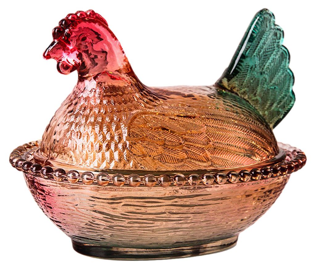 Bonboniere aus Glas in Hühnerform mit Deckel, Tiermotiv, für Snacks, Desserts, Obst, Salate, als Tischdekoration für Küche und Zuhause