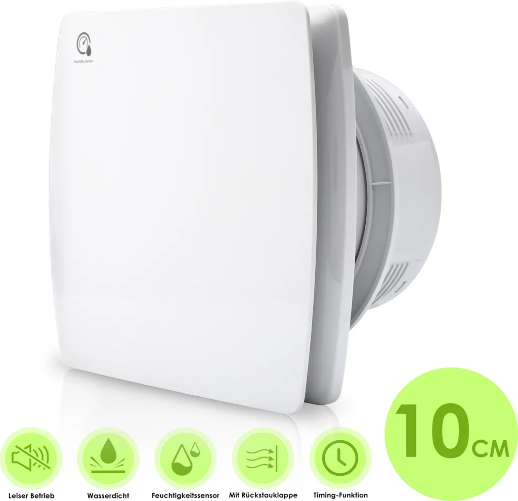 TolleTour Ventilateur de salle de bain 100mm avec capteur d'humidité