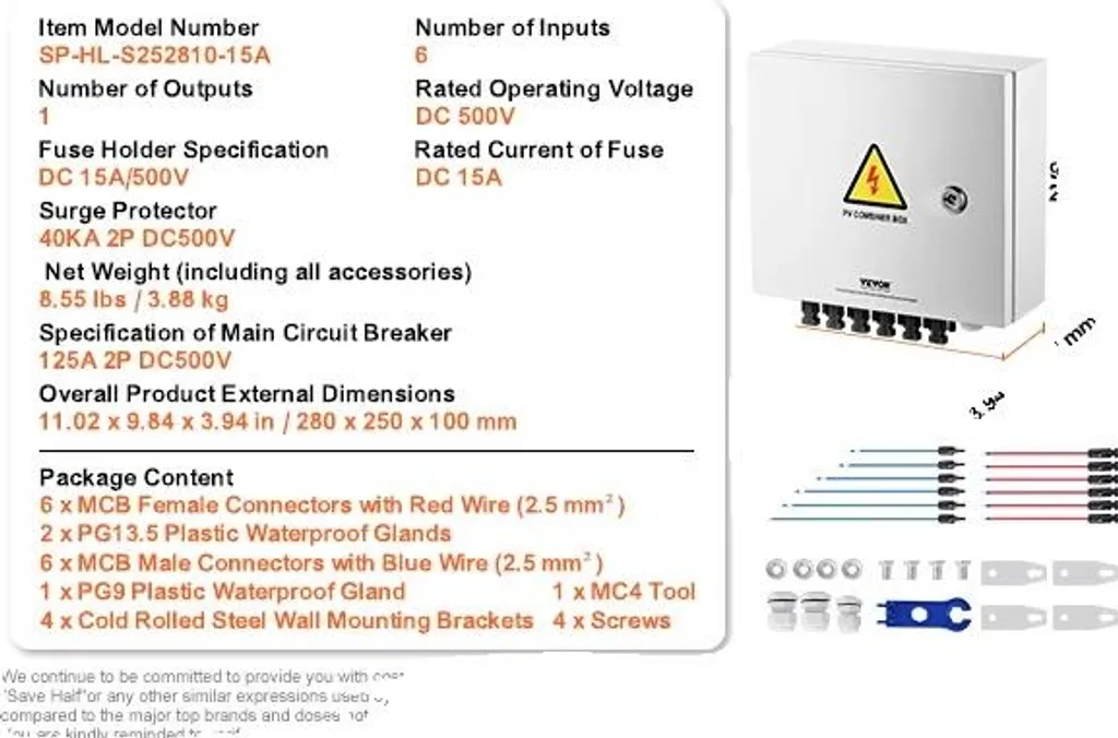 Coffret de Jonction Photovoltaïque 500V en Acier IP65 à 6 Entrées