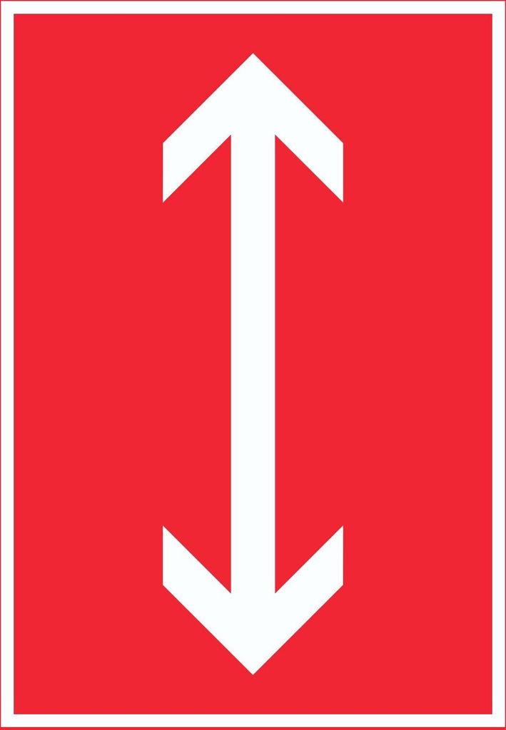 Richtungspfeil hoch runter Schild hochkant weiss rot Pfeil A2 Rückseite selbstklebend