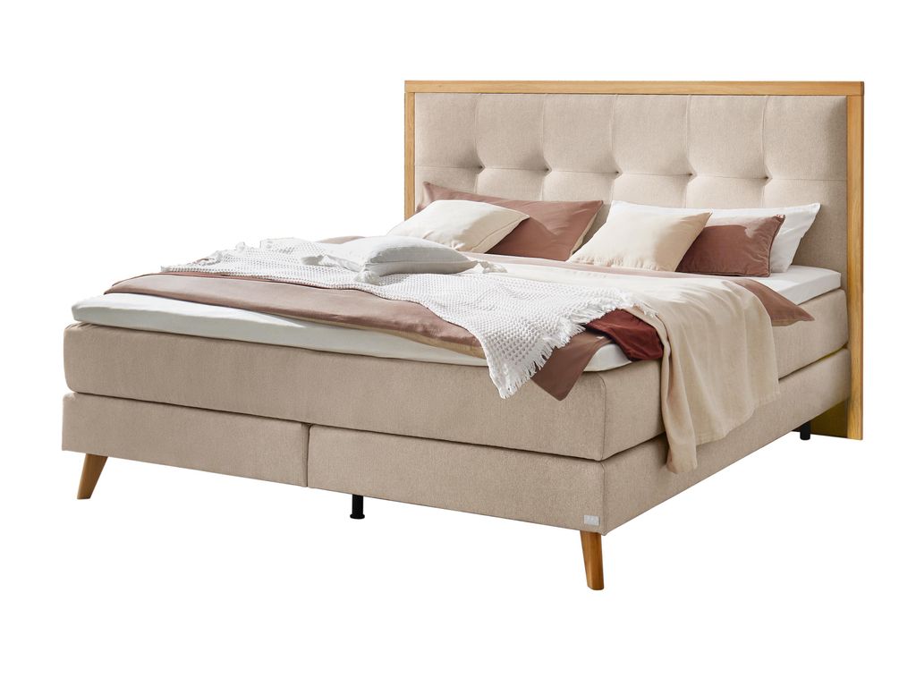 HASENA Boxspringbett Marisol sand Holz Eiche bright 140x200 : Topper - Elegance Top (medium)